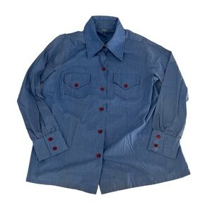 Vintage‎ Rappers Shirt Mens Small Blue Red 1960s Chambray Western Cowboy Rodeo